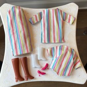 Vtg Handmade MOD Retro Multicolor Barbie Doll Dresses, blouse/coat & Accessories